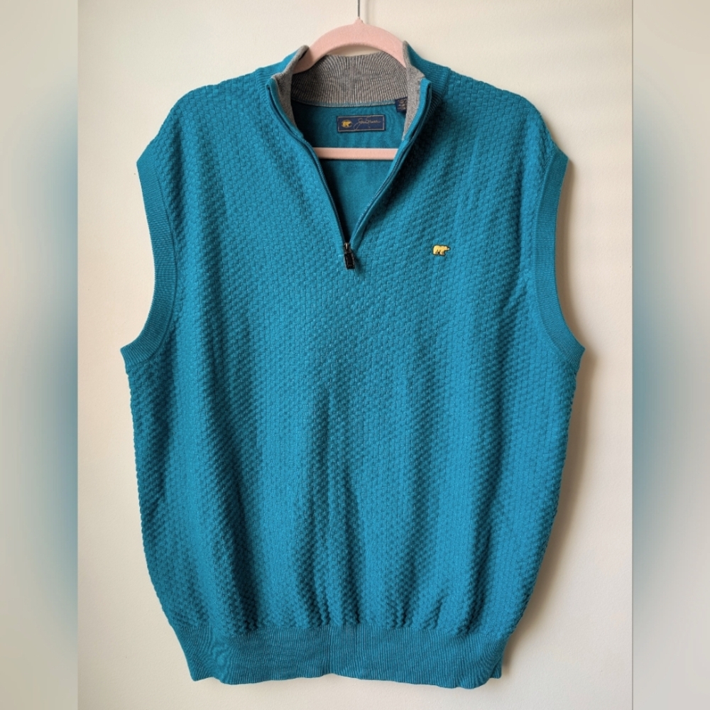 Jack Nicklaus Gold Bear Quarter Zip Sweater Vest Size Large